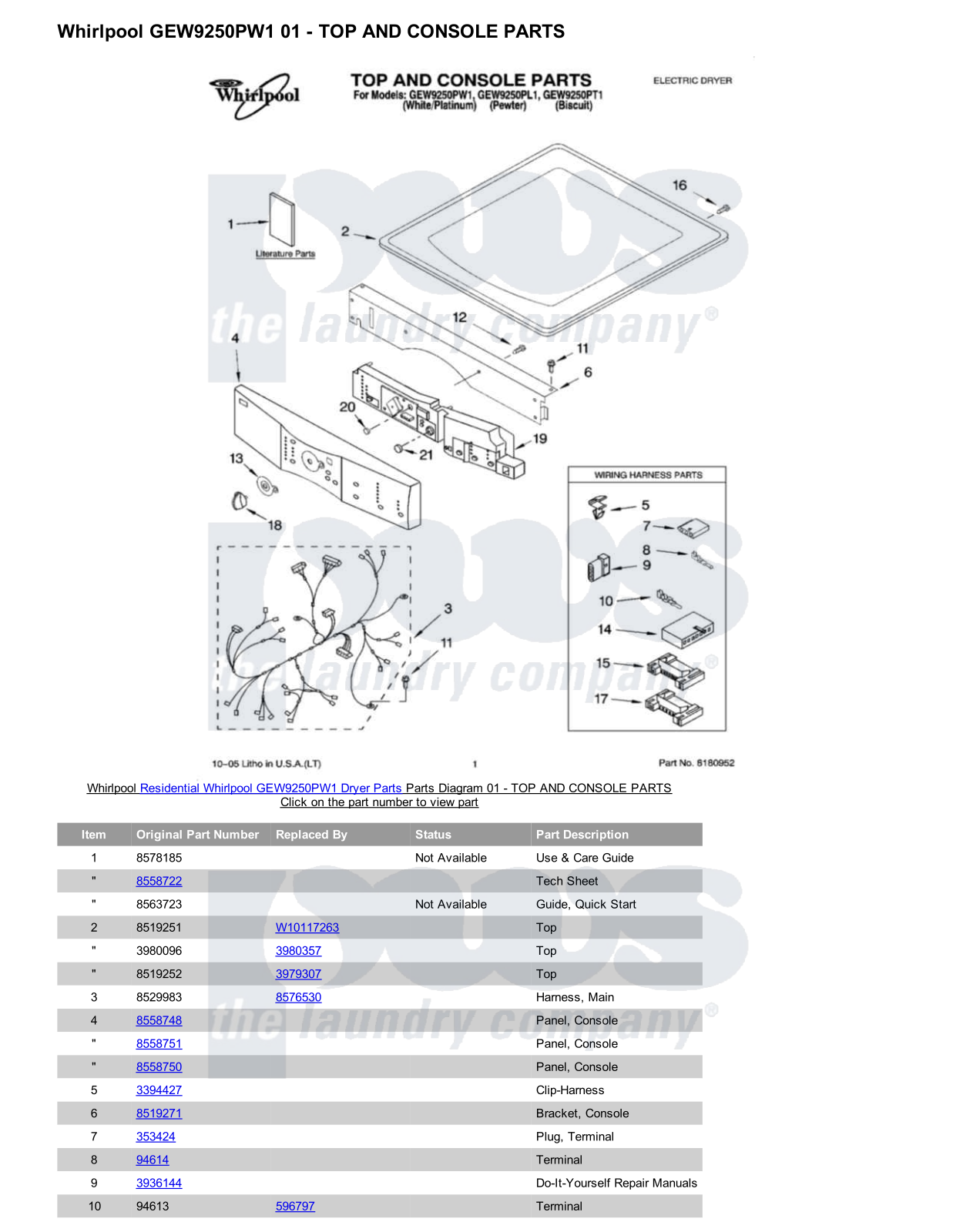 Whirlpool GEW9250PW1 Parts Diagram