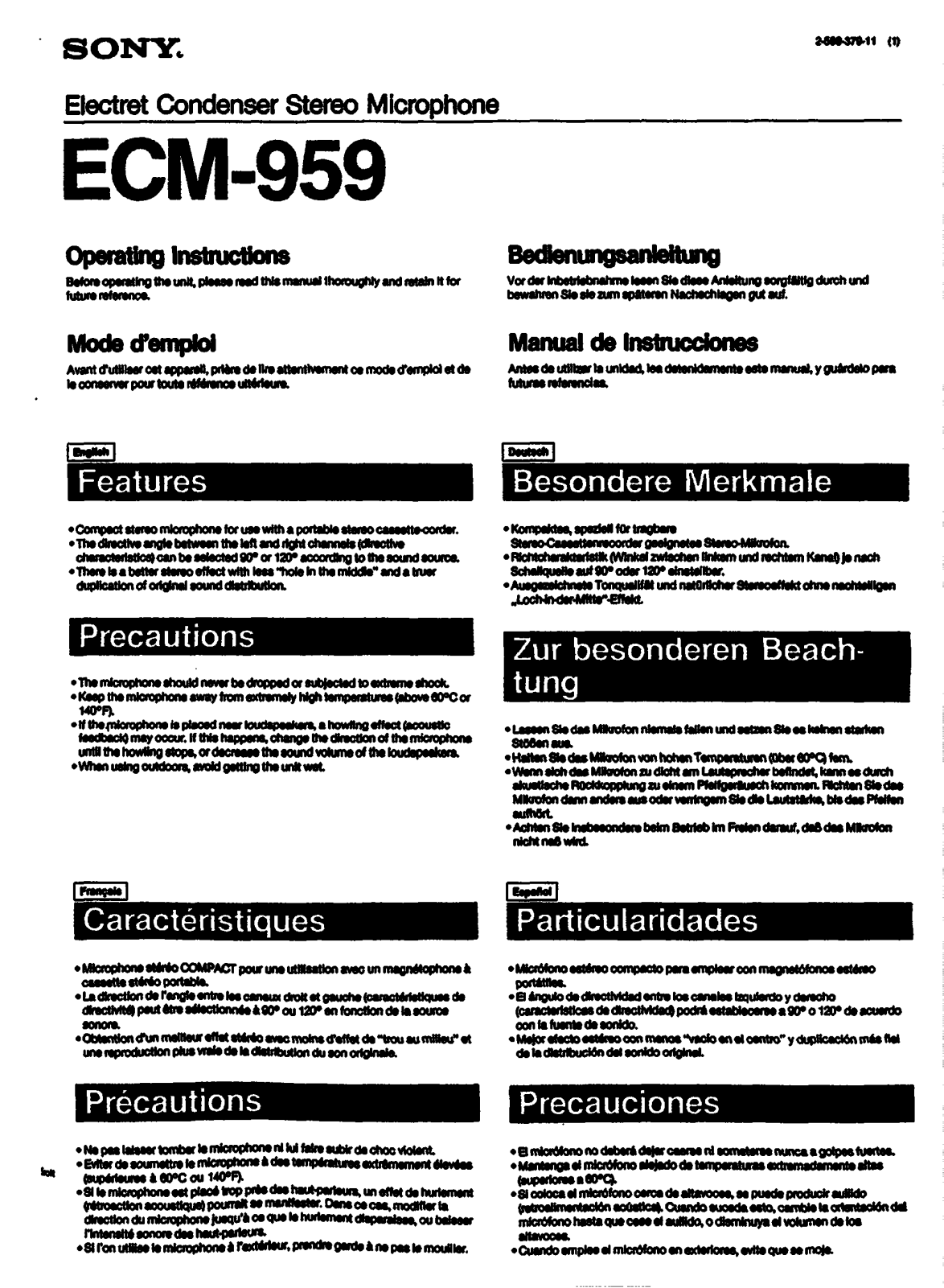 Sony ECM-959 Operating manual