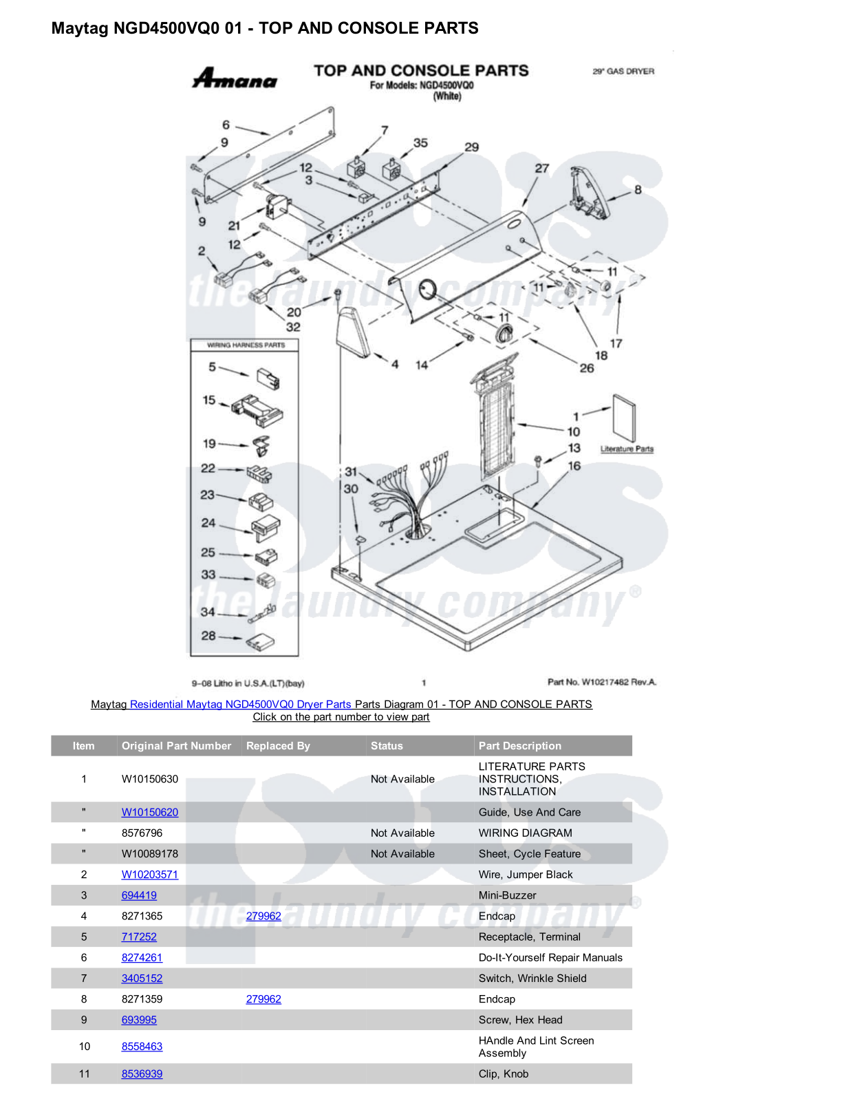 Maytag NGD4500VQ0 Parts Diagram