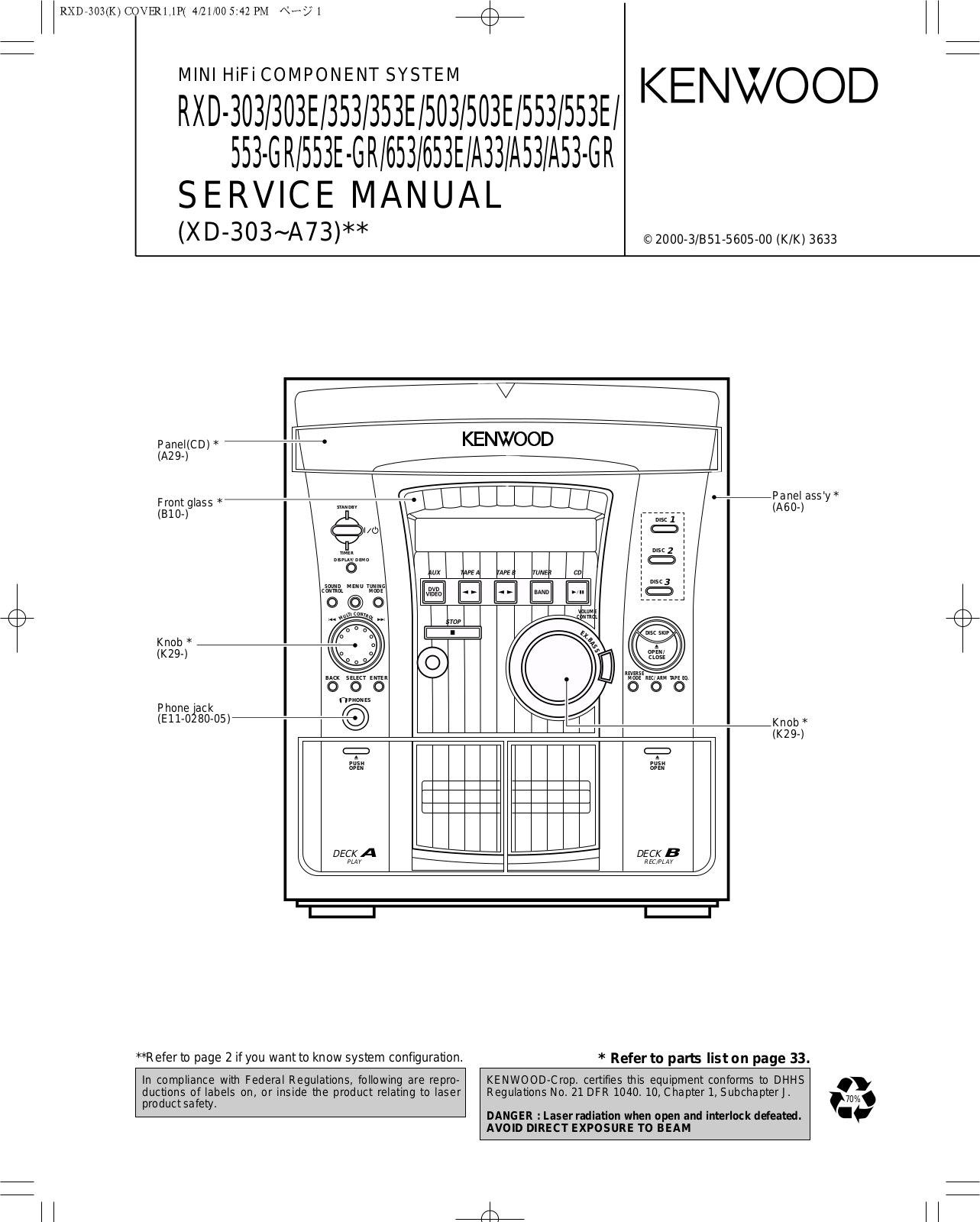 Kenwood RXD-503, RXD-553, RXD-653, RXDA-33, RXDA-53 Service manual