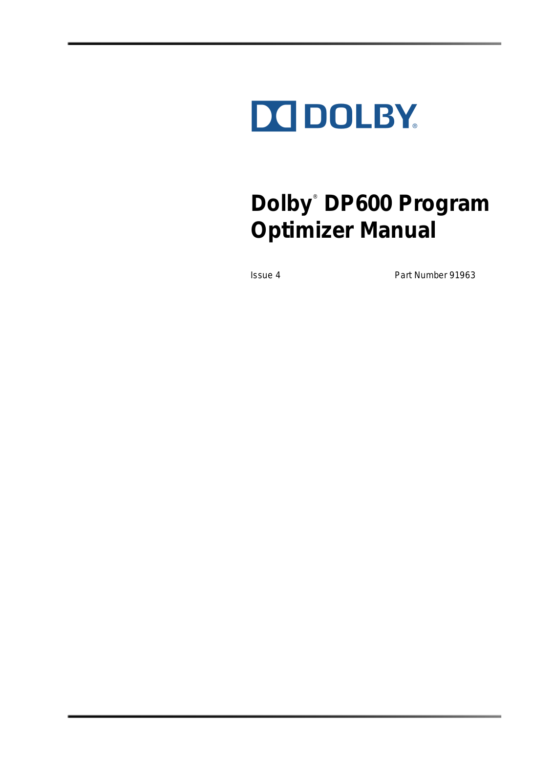 Dolby Laboratories Program Optimizer DP600 User Manual