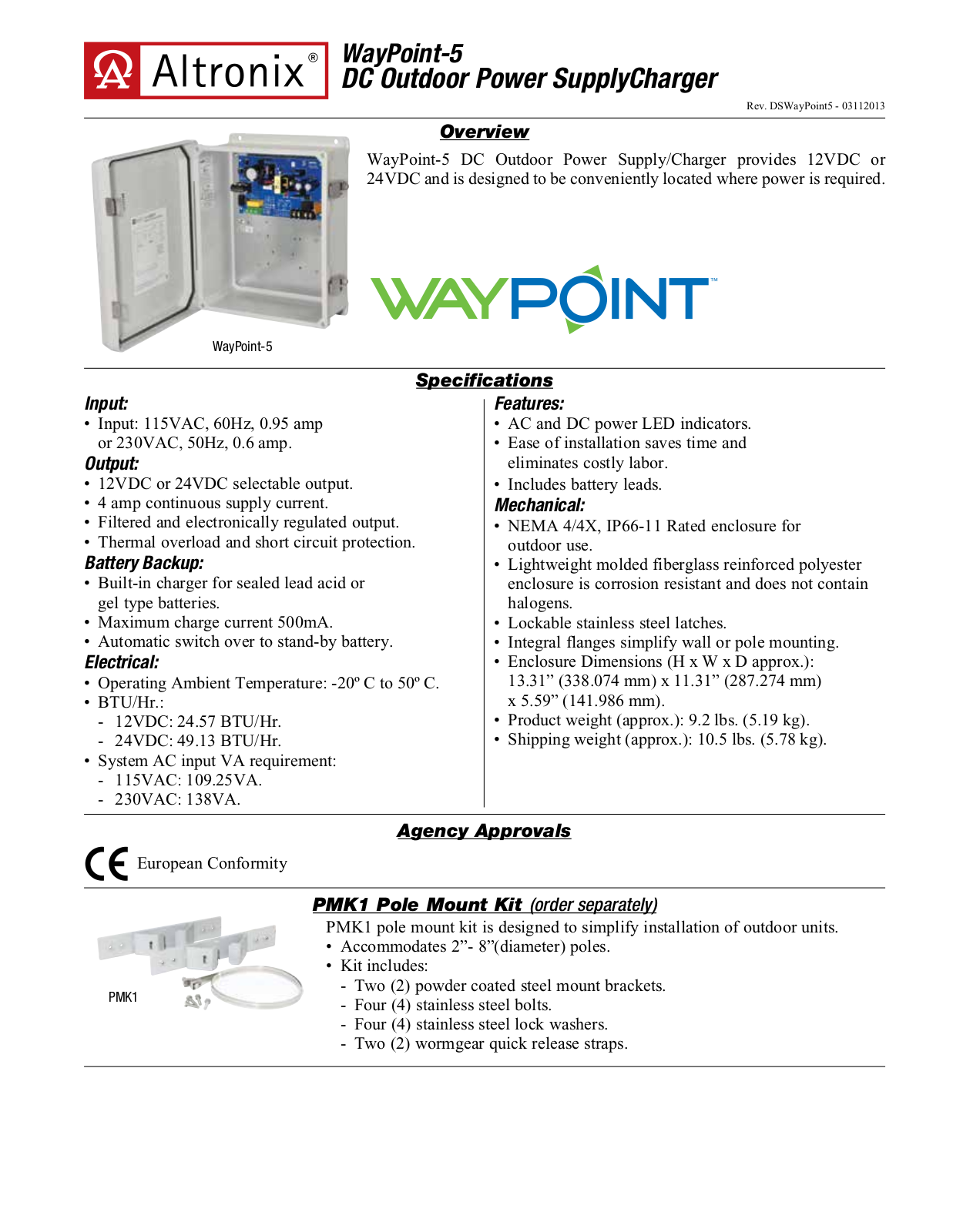 Altronix WayPoint-5 Data Sheet