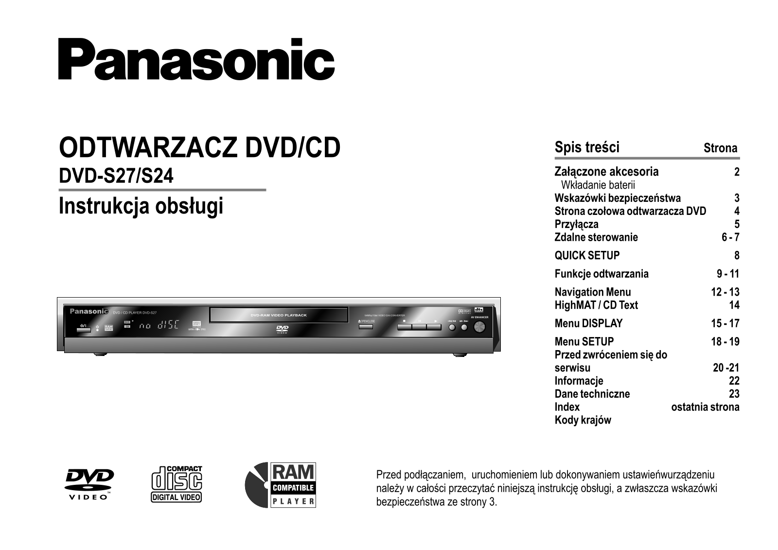 Panasonic DVD-S27, DVD-S24 User Manual