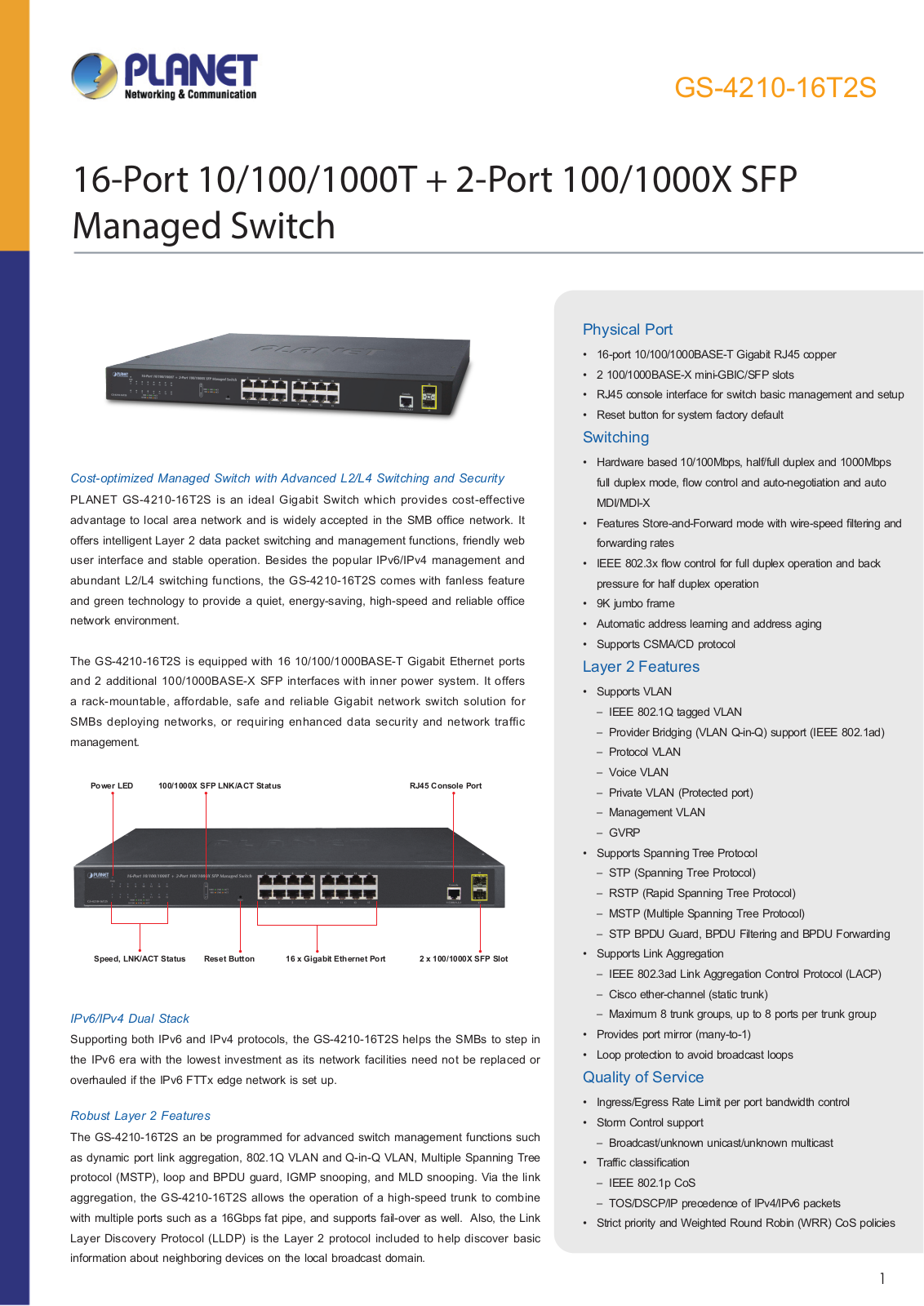 Planet GS-4210-16T2S User Manual