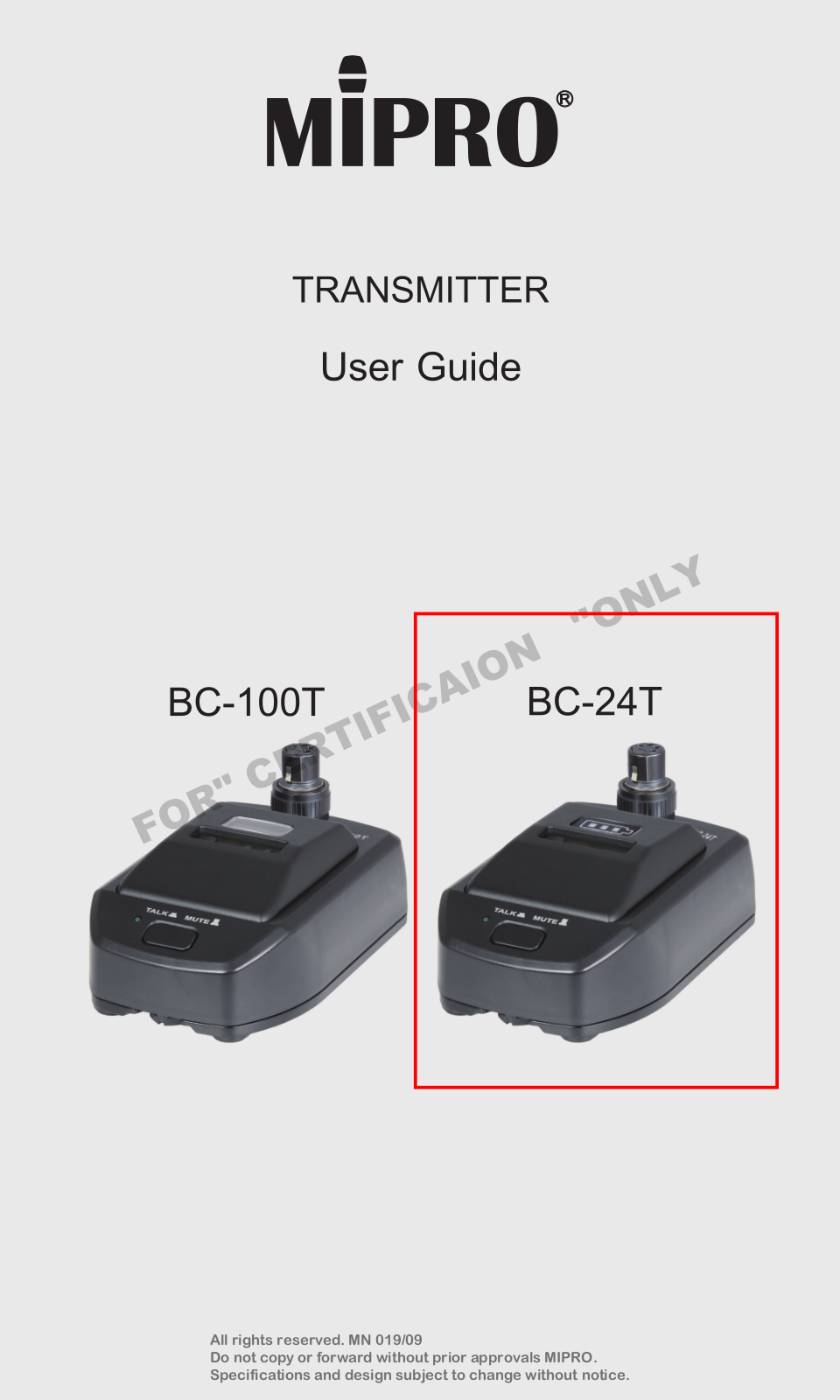 Mipro Electronics Co BC24T Users manual