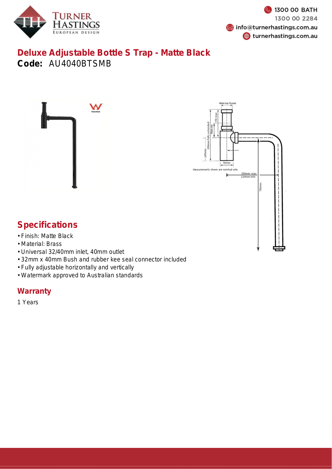 Turner Hastings AU4040BTSMB Datasheet