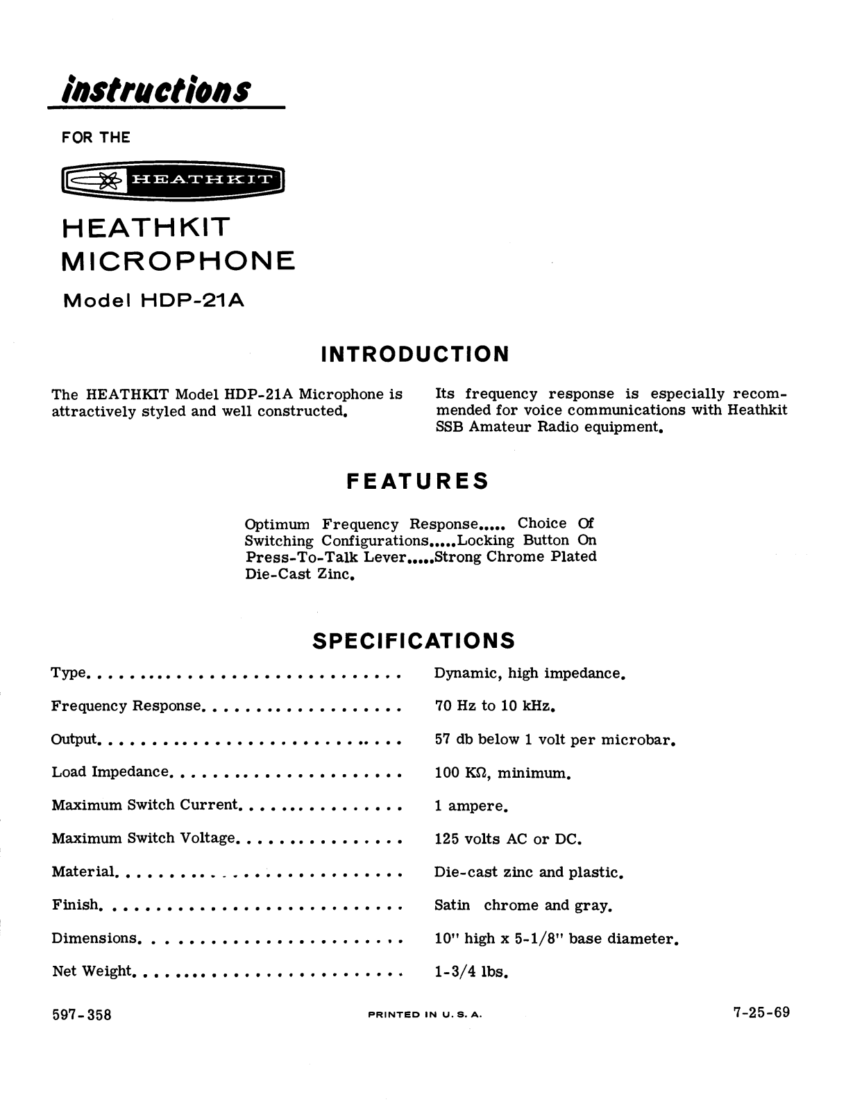 Heath Company HDP-21-A Owners manual