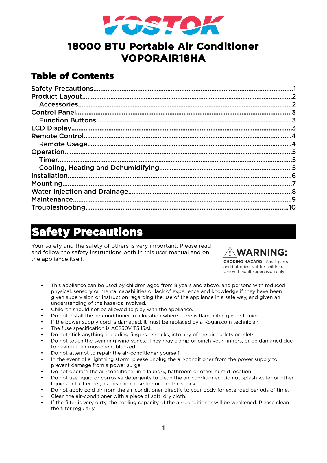 Vostok VOPORAIR18HA User Manual