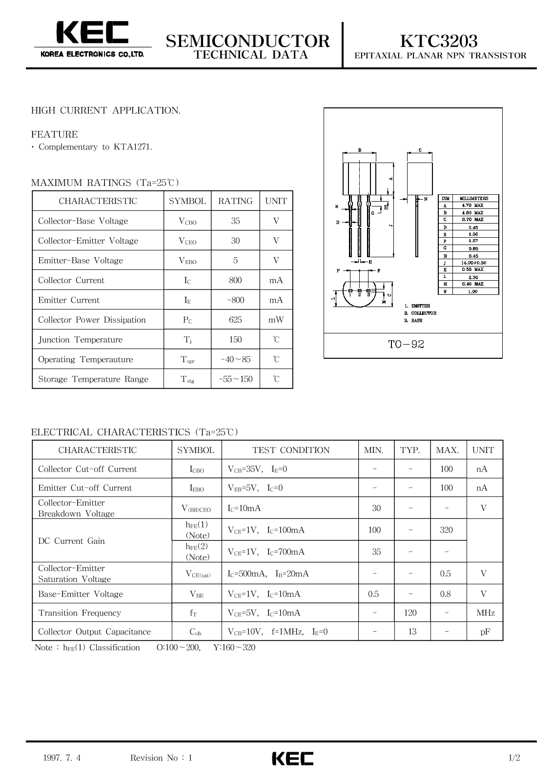 KEC KTC3203 Datasheet