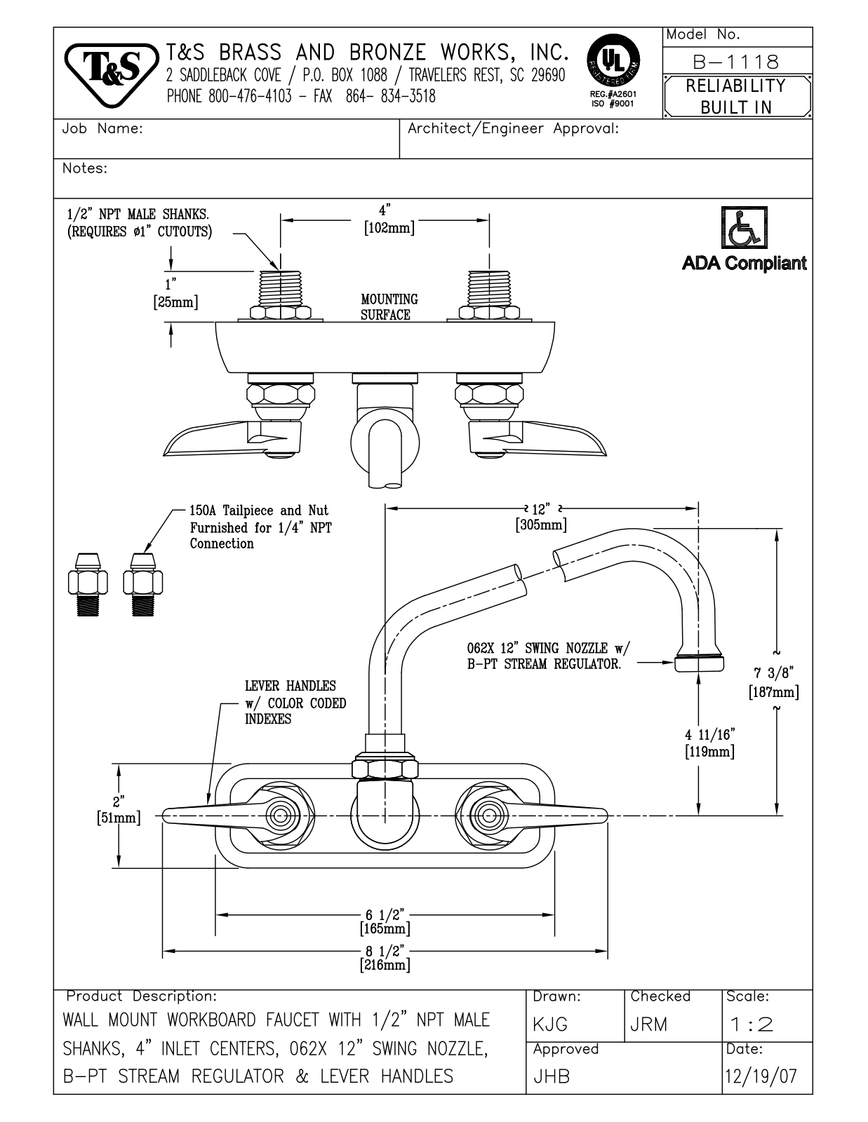 T & S Brass & Bronze Works B-1118 General Manual