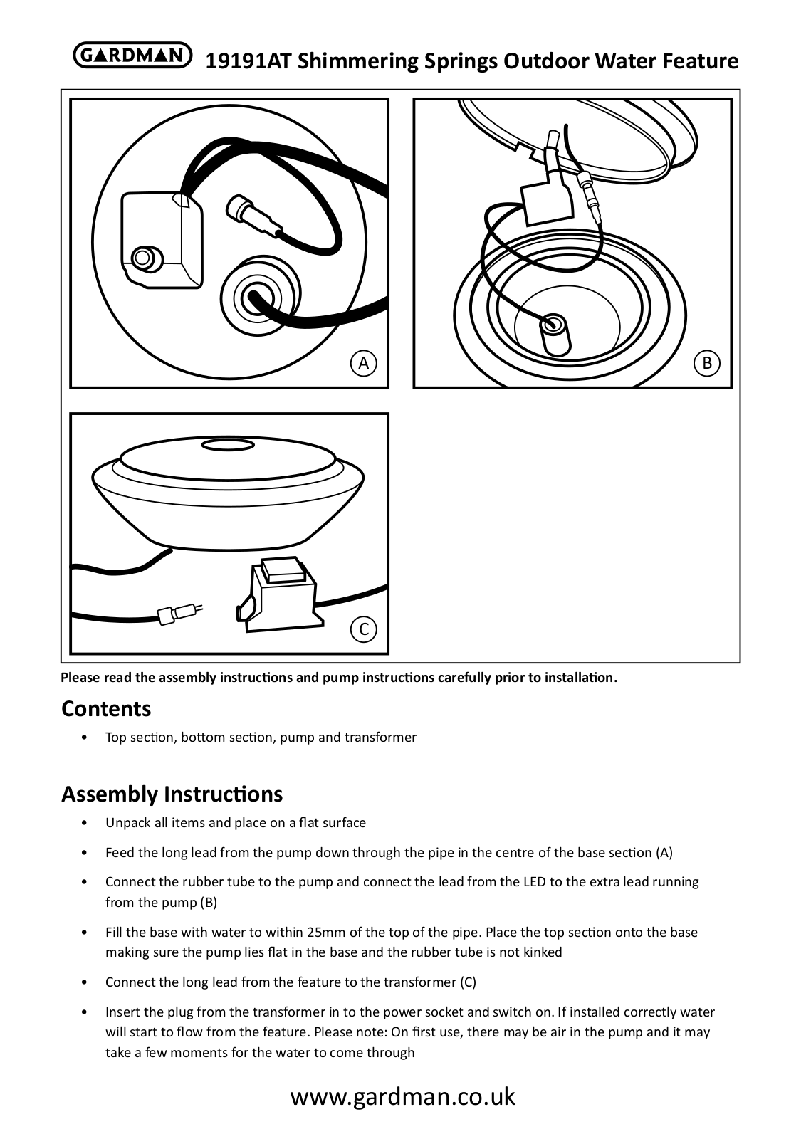 Gardman Shimmering Springs User Manual