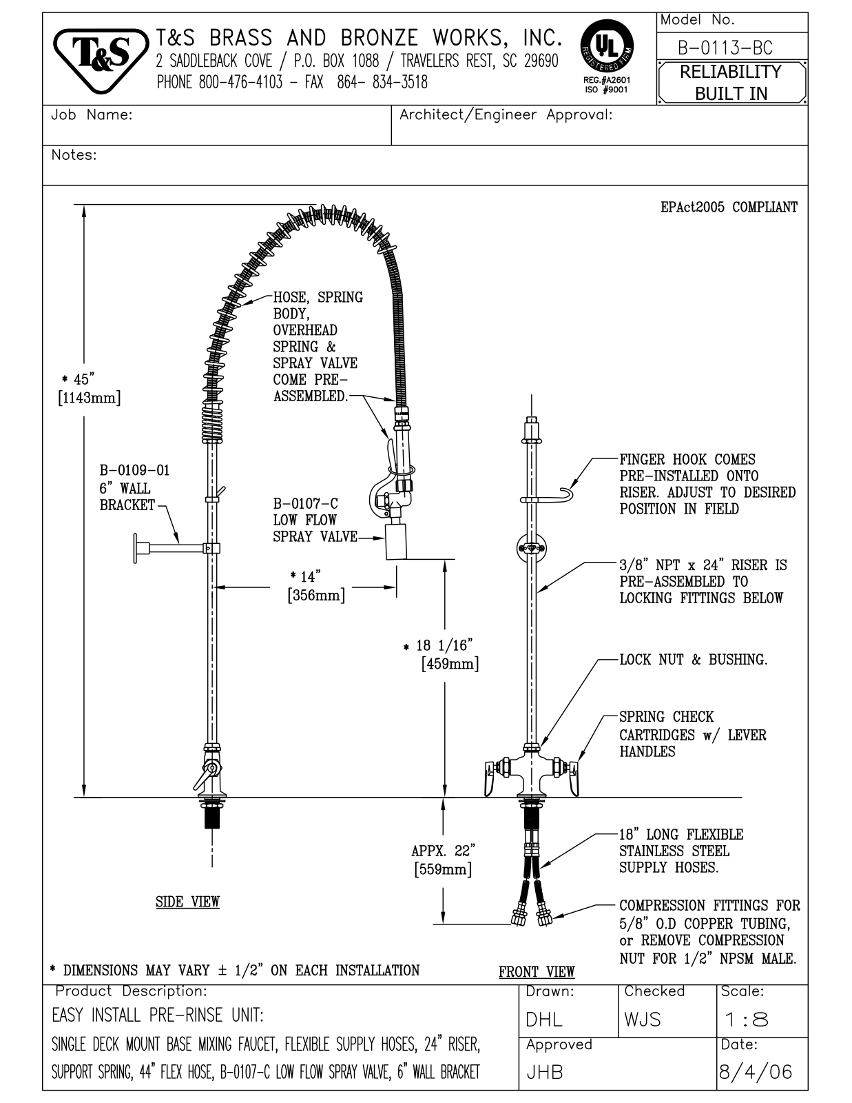 T & S Brass & Bronze Works B-0113-BC General Manual