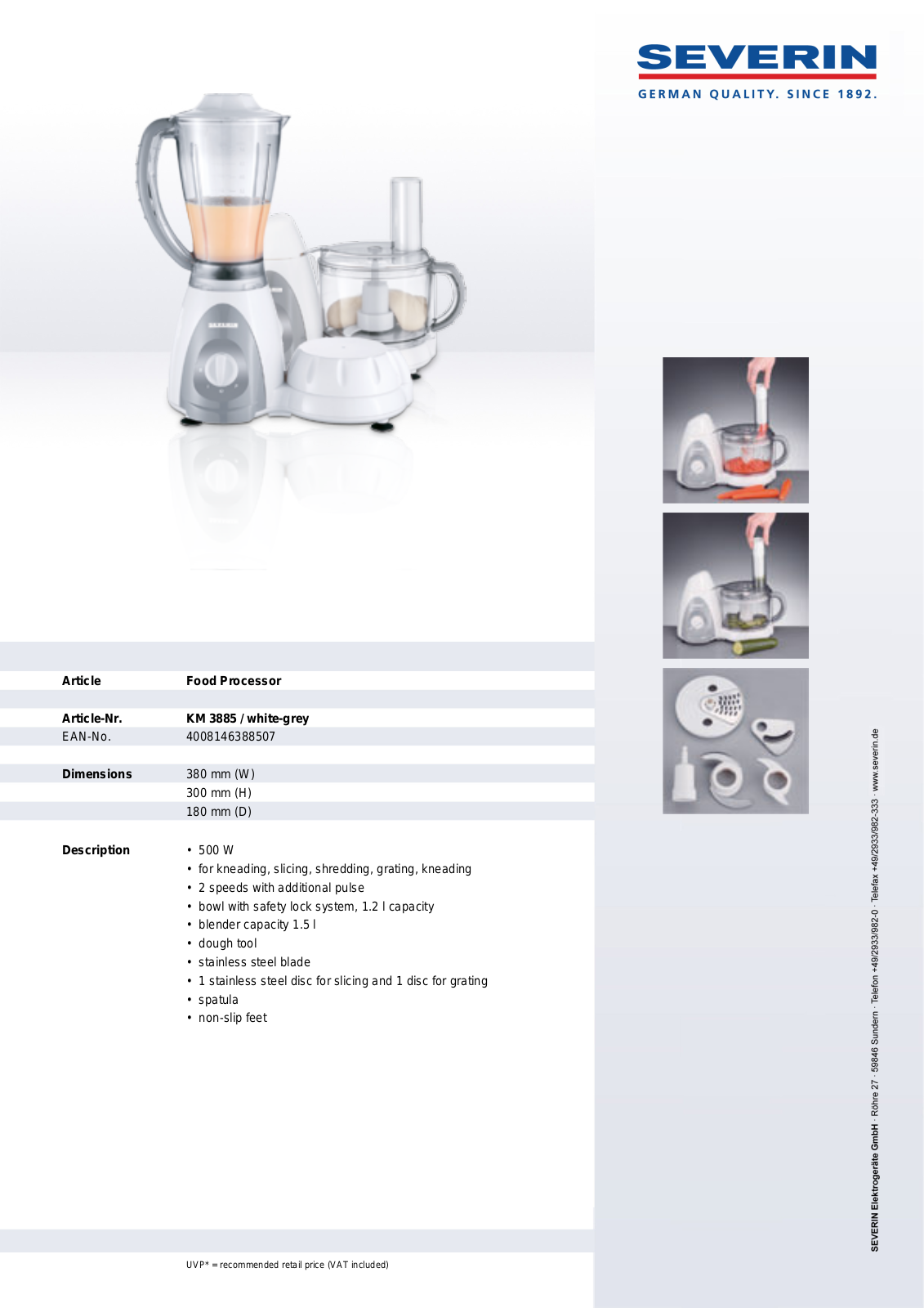 Severin KM 3885, FOOD PROCESSOR User Manual