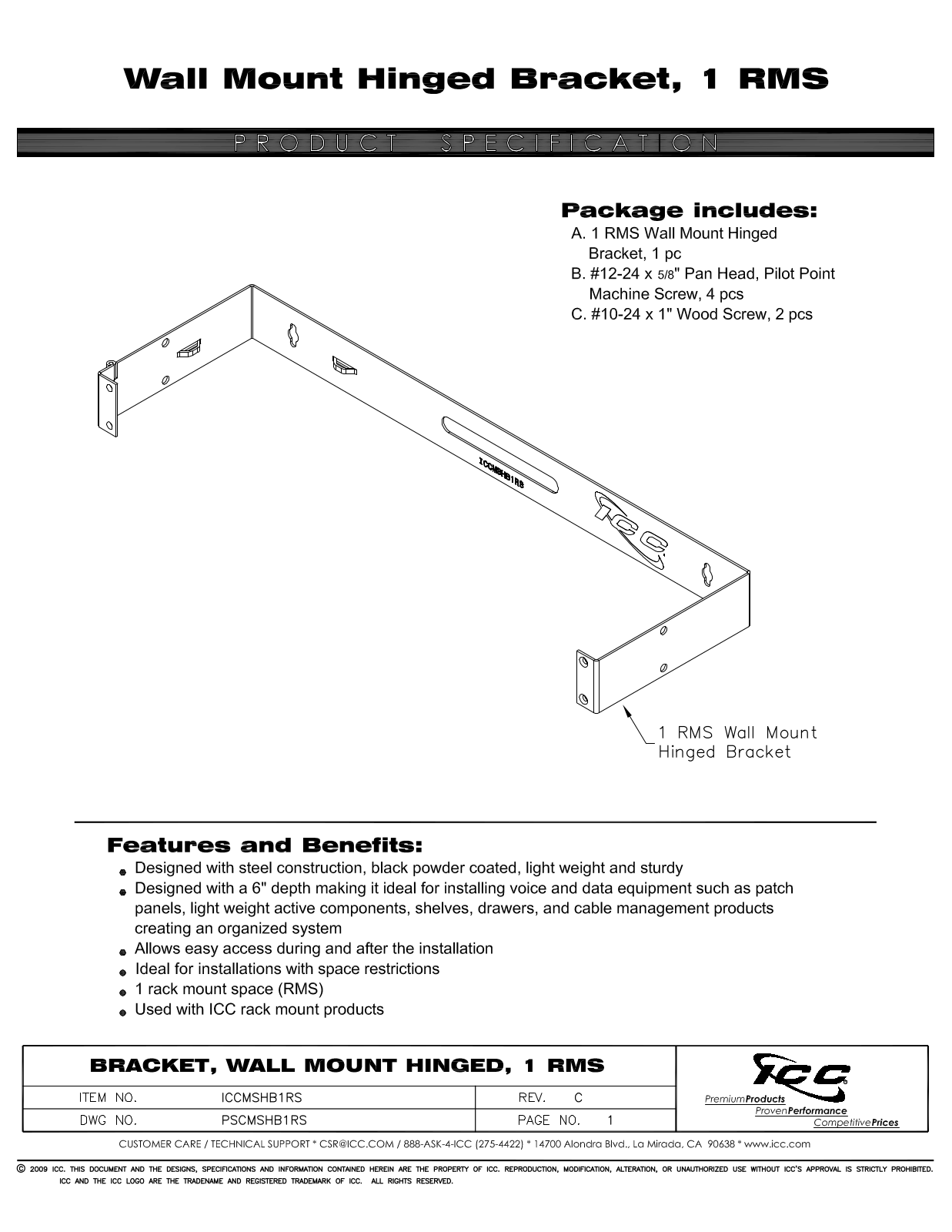 ICC ICCMSHB1RS Specsheet