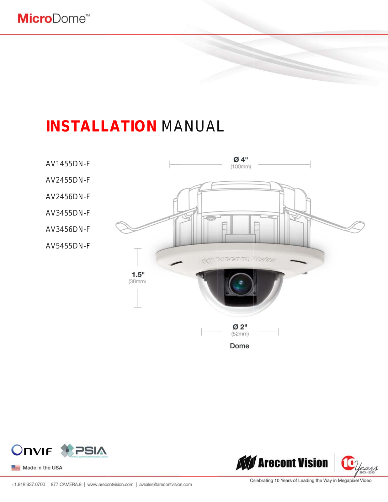 Arecont Vision AV2455DN-F-NL Installation Manual