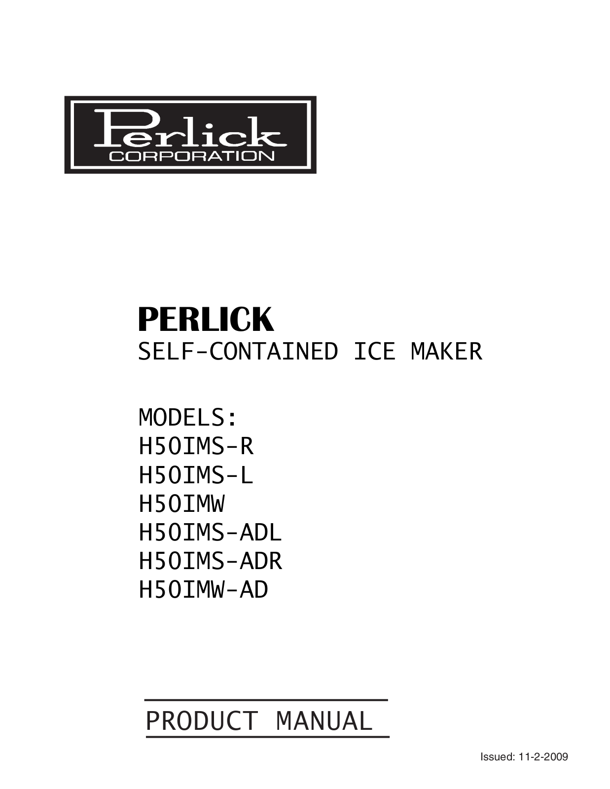 Perlick H50IMW-AD, H50IMS-ADR, H50IMS-ADL, H50IMS-L, H50IMW User Manual