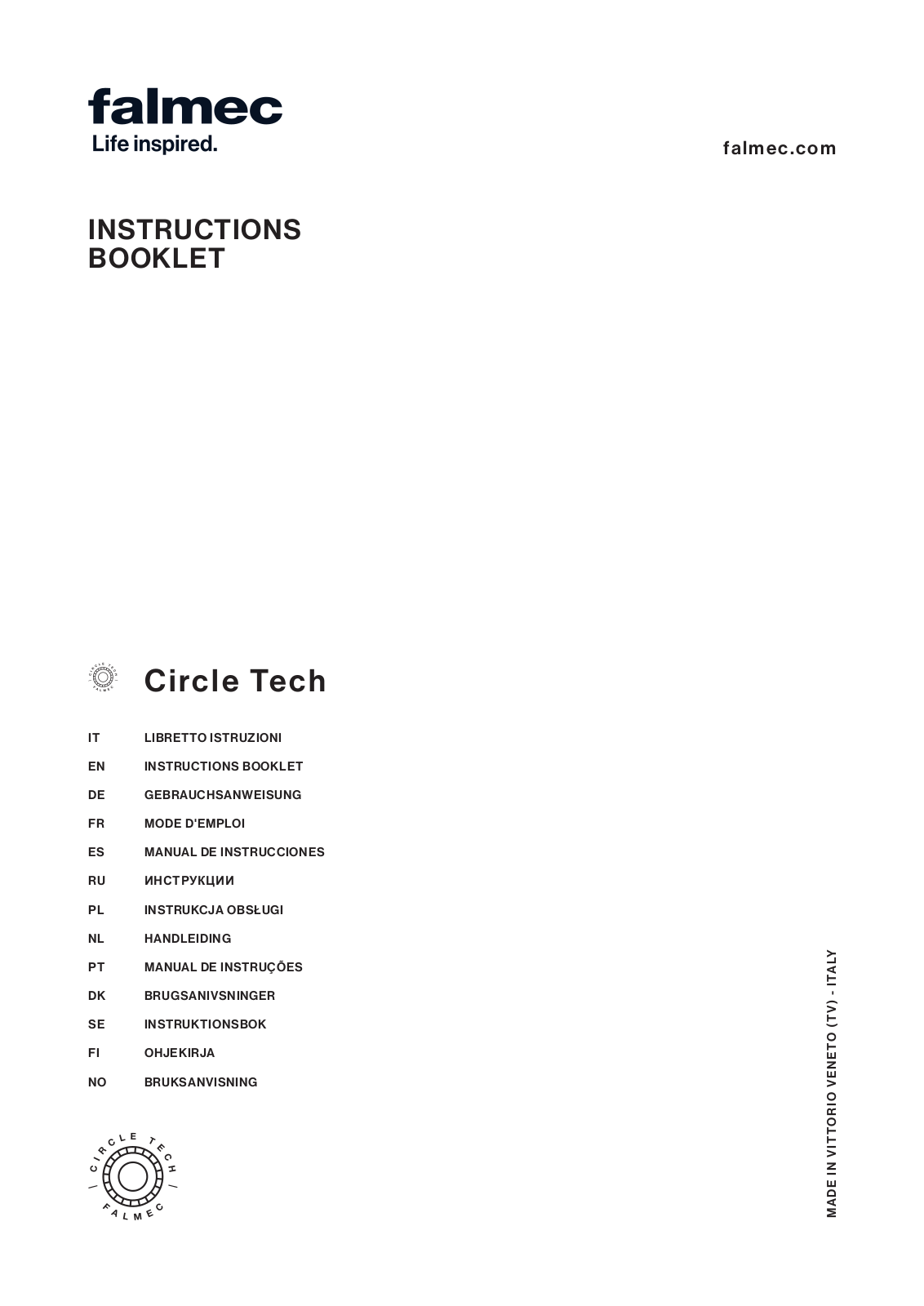 Falmec Circle Tech INSTRUCTIONS BOOKLET