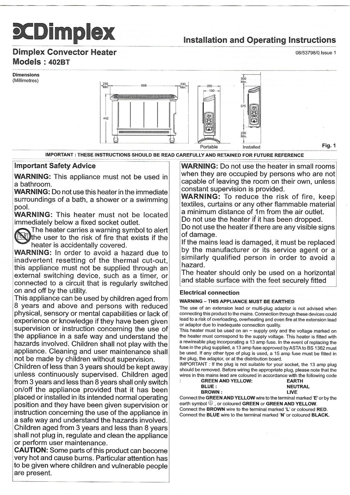 Dimplex 402BT User Manual