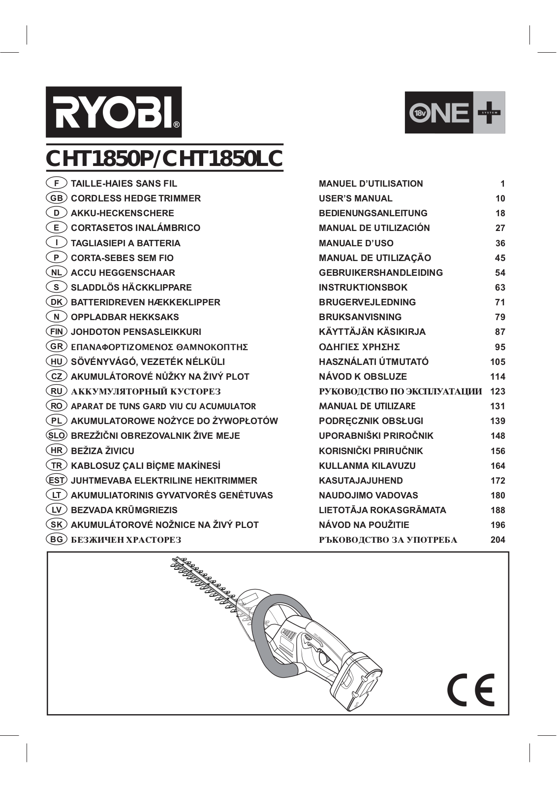 RYOBI CHT1850LC, CHT1850P User Manual