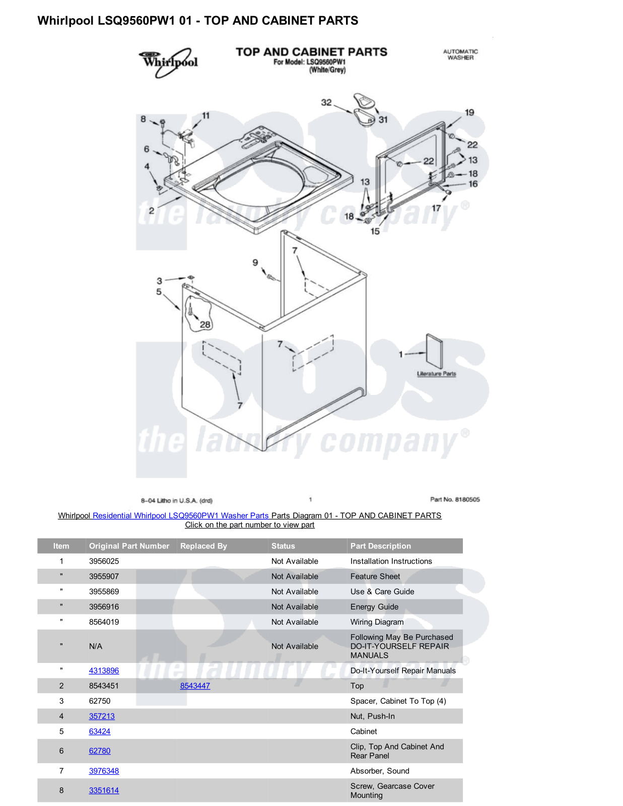 Whirlpool LSQ9560PW1 Parts Diagram