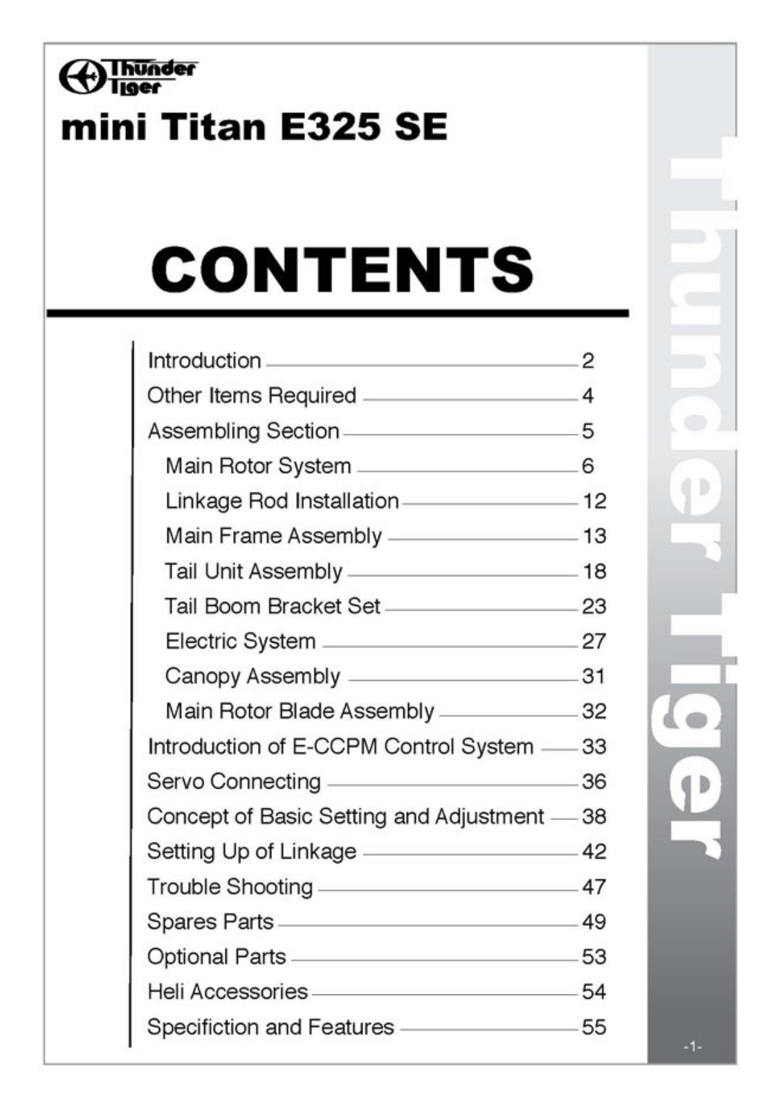 Thunder Tiger E325 SE User Manual