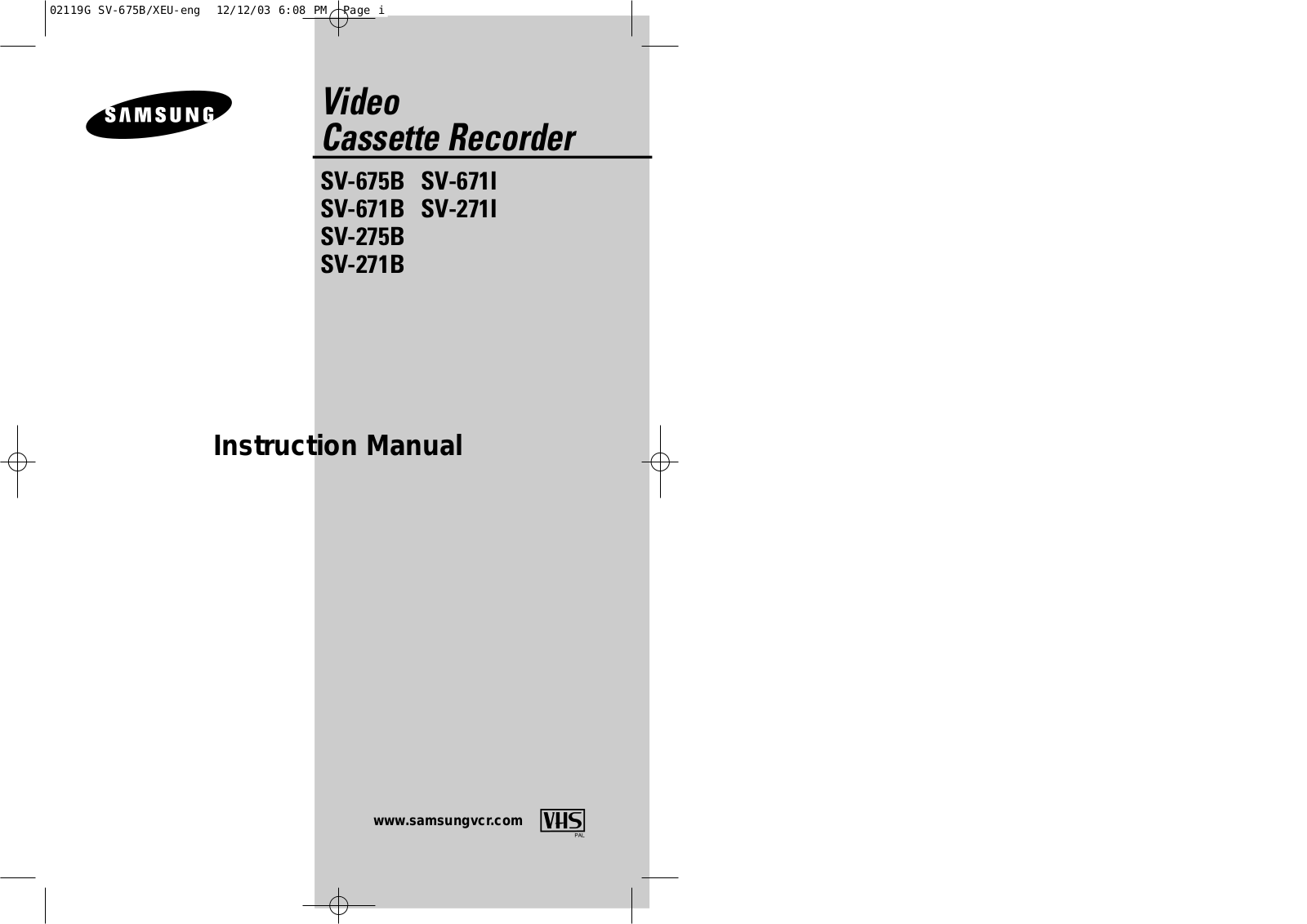 Samsung SV-675B, SV-671B, SV-275B, SV-271B User Manual