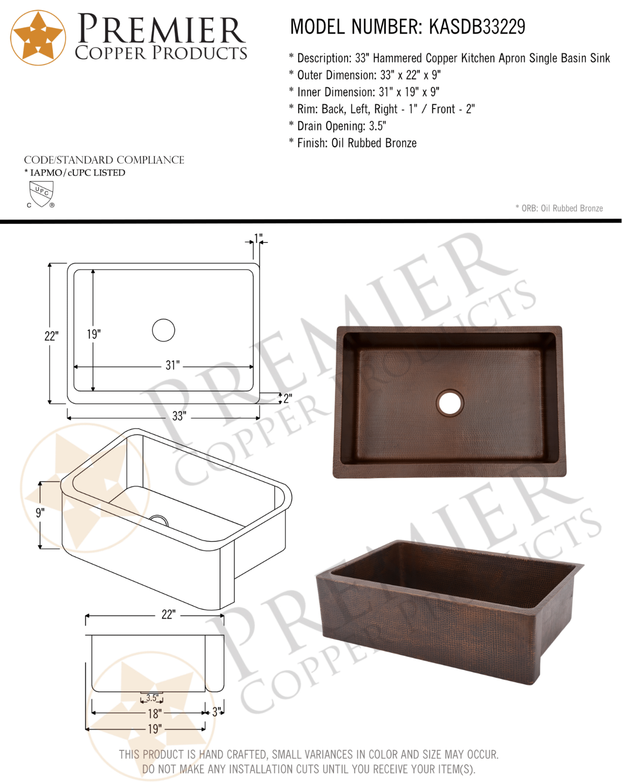 Premier Copper Products IER1505 Specifications - ManualMachine.com