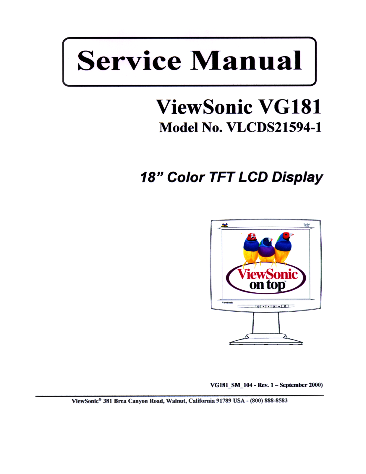 ViewSonic VG181, VLCDS21594-1 Service manual