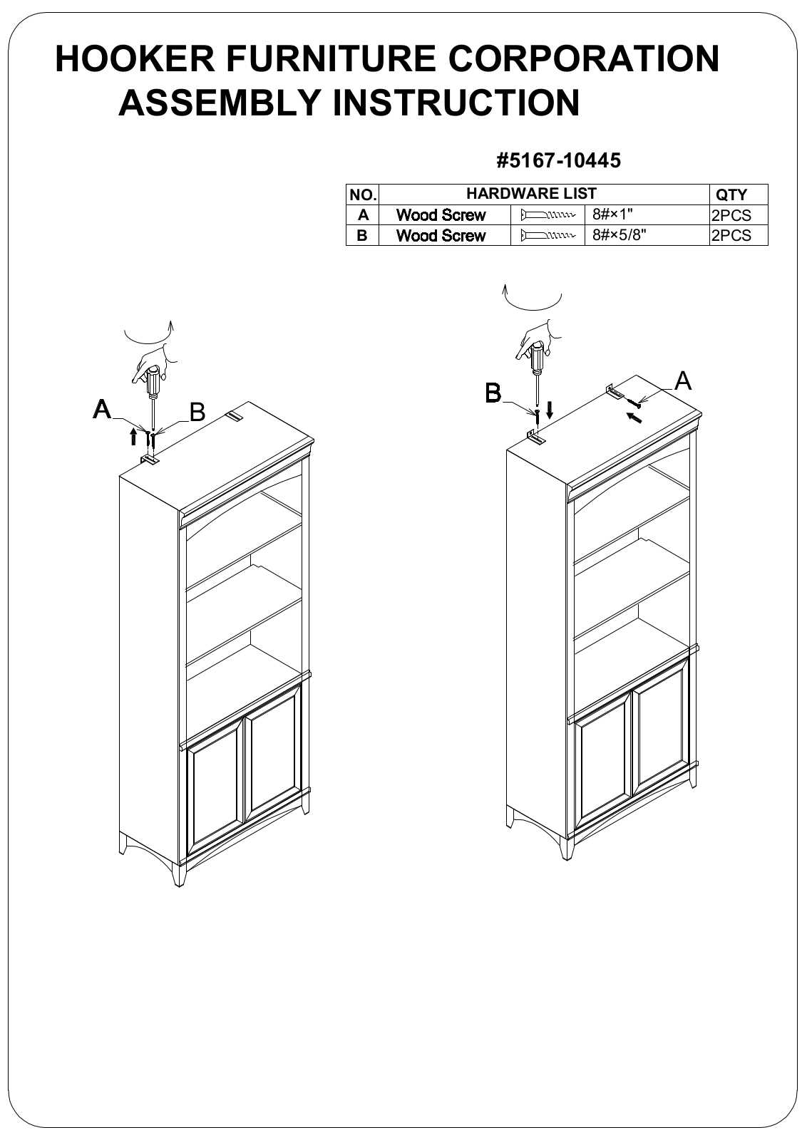 Hooker Furniture 516710445 Assembly Guide