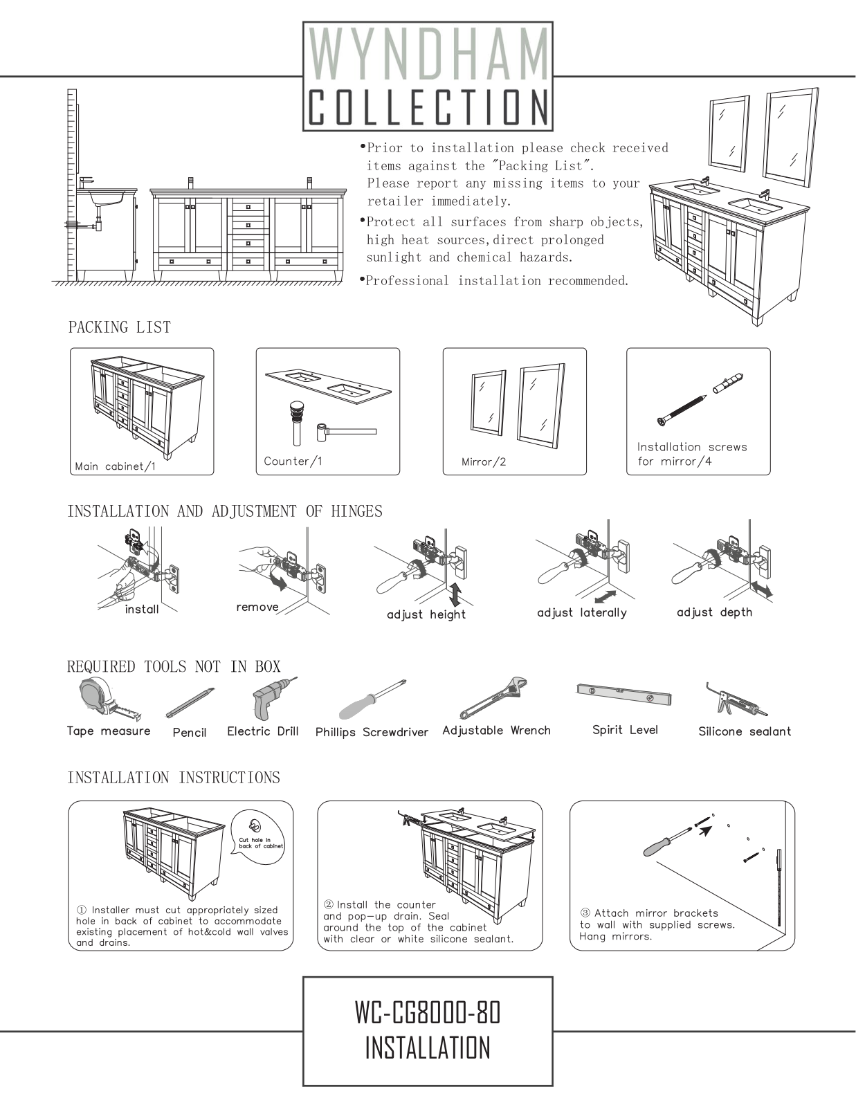 Wyndham Collection WCV800080DWHIVGS6MXX, WCV800080DWHIVUNSMXX, WCV800080DWHIVGS6M24, WCV800080DWHIVGS5MXX, WCV800080DWHIVUNSM24 Installation Manual