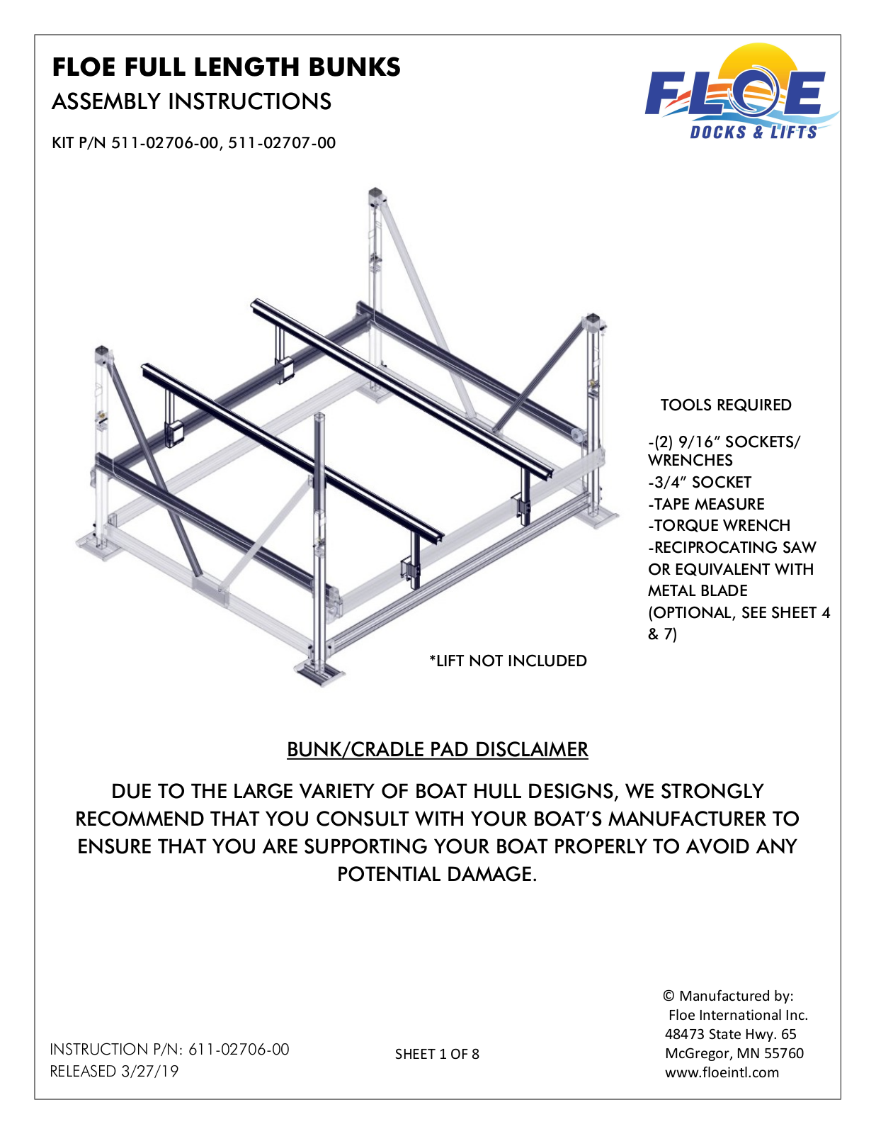 Floe FULL LENGTH BUNKS Assembly Instructions Manual - ManualMachine.com