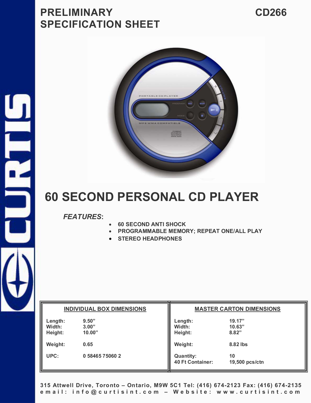 Curtis CD226 User Manual