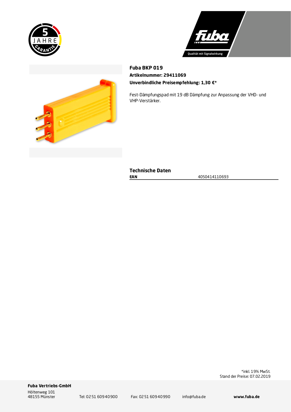 Fuba BKP 019 Technische Daten