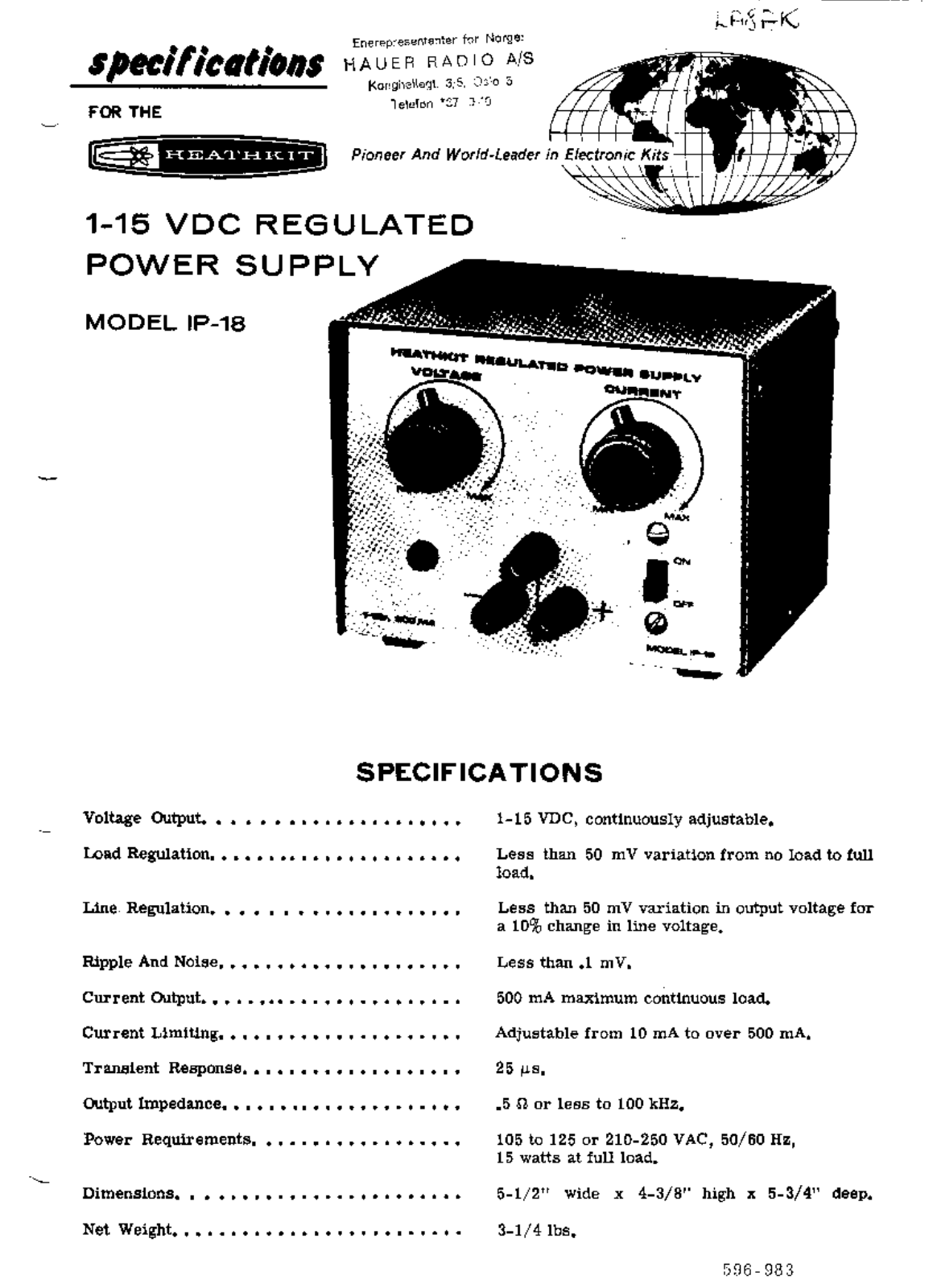 Heath Company IP-18 Schematic