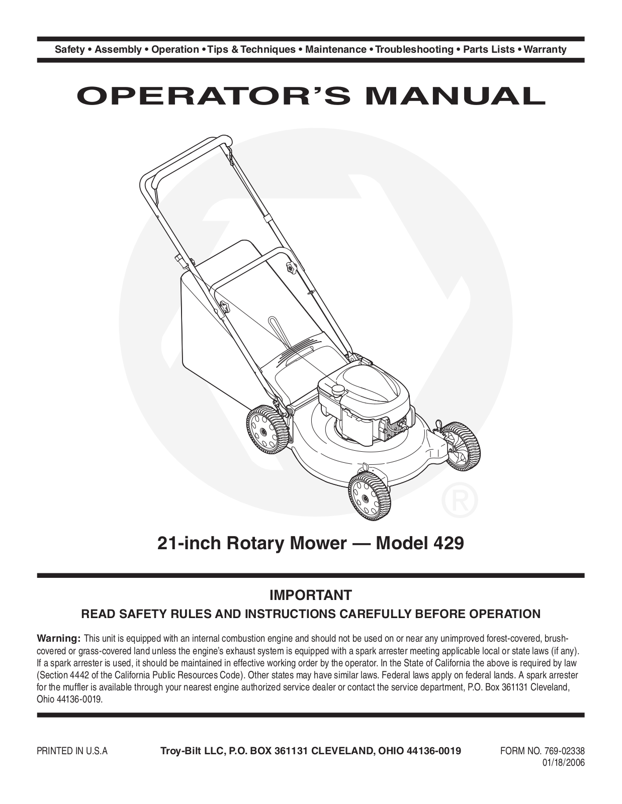 Troy-Bilt 429 User Manual