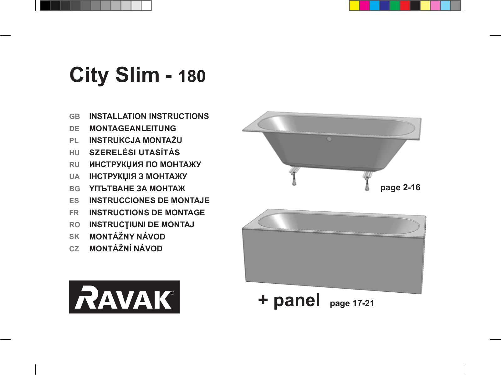 Ravak City Slim - 180 INSTALLATION INSTRUCTIONS