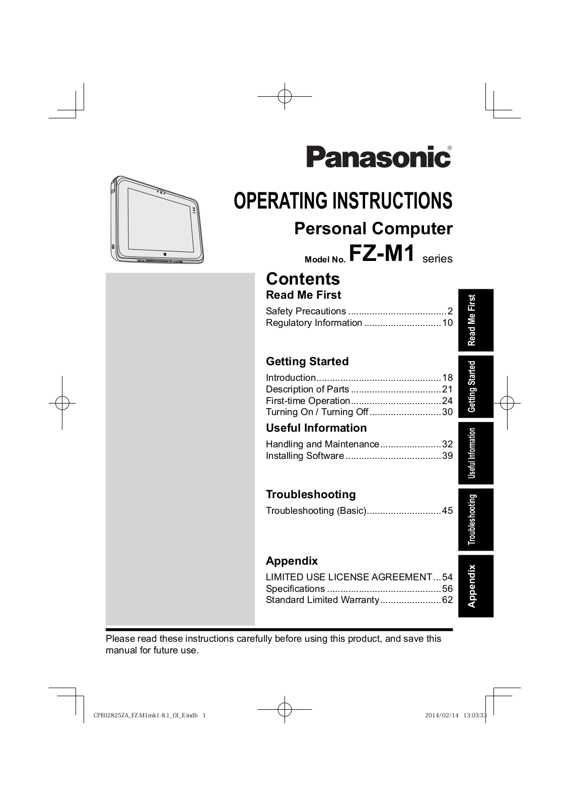 Panasonic FZ-M1 Instruction Manual