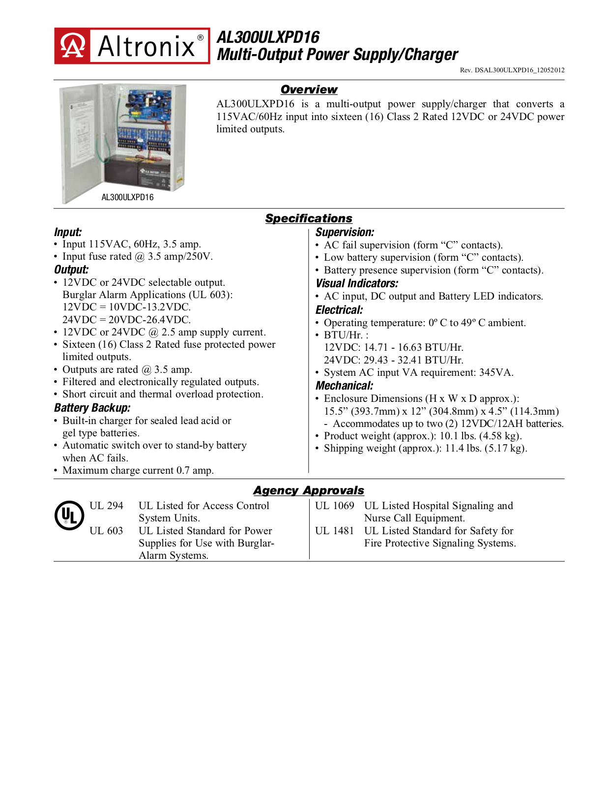 Altronix AL300ULXPD16 Specsheet