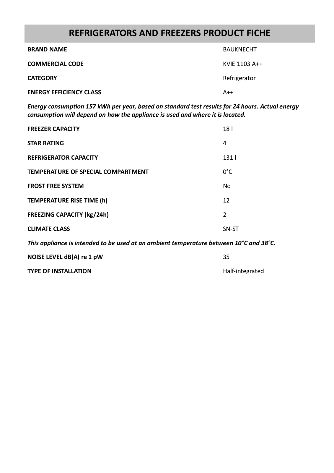 Bauknecht KVIE 1103 A++ User Manual