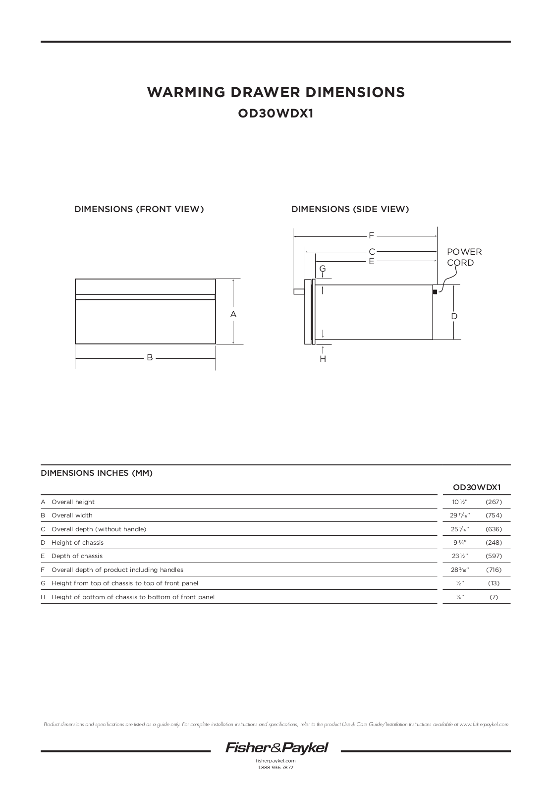 Fisher & Paykel OD30WDX2 Installation Worksheet