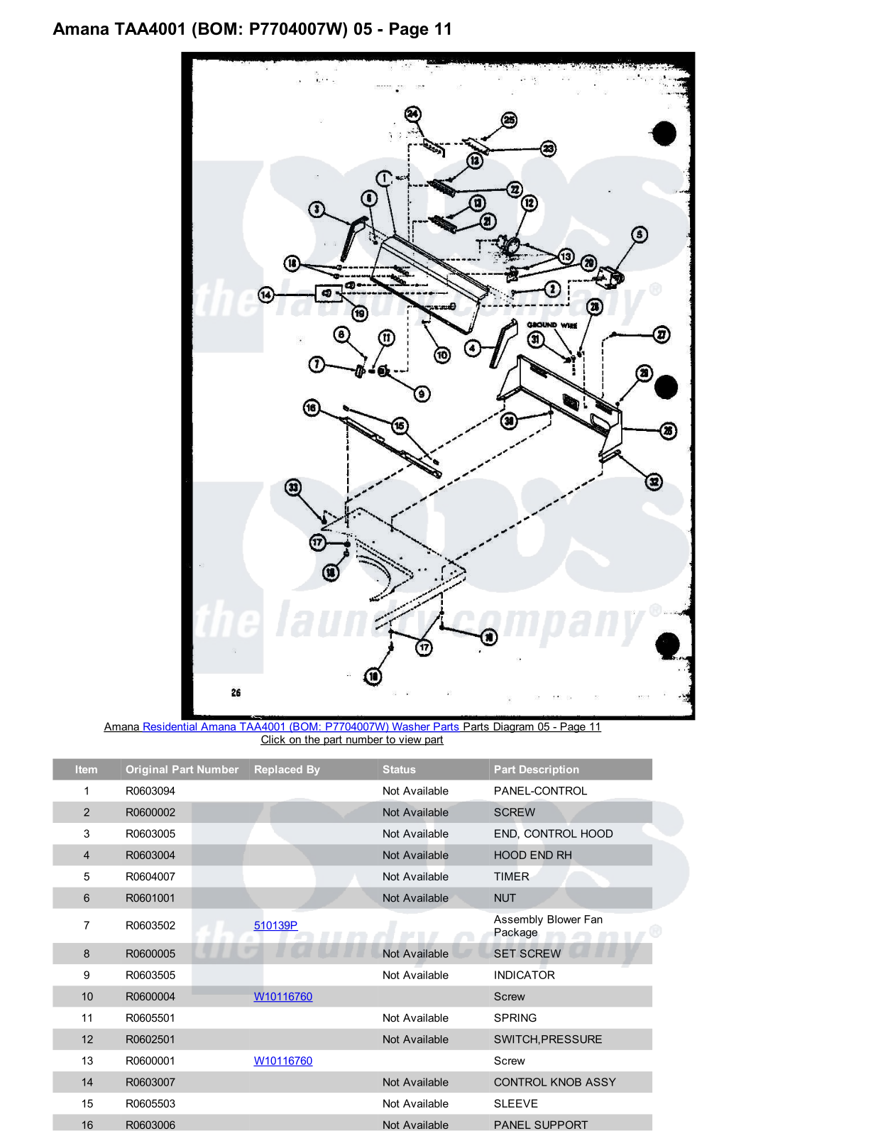 Amana TAA4001 Parts Diagram