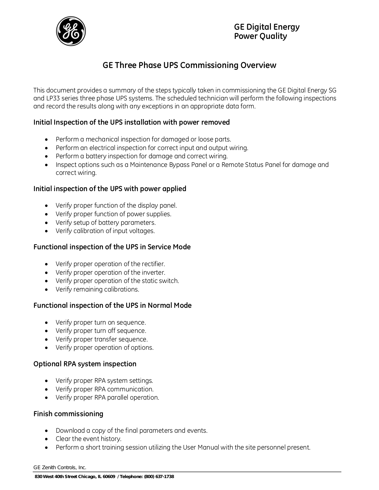 GE Industrial Solutions Three Phase UPS User Manual