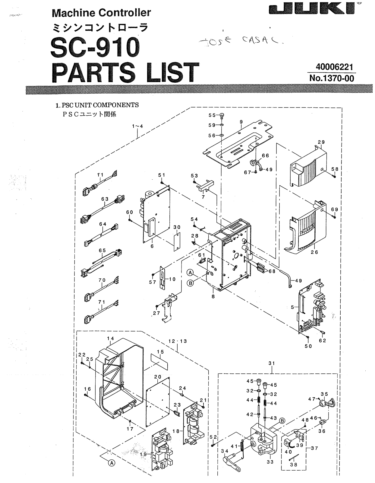 Juki SC-910 Parts List