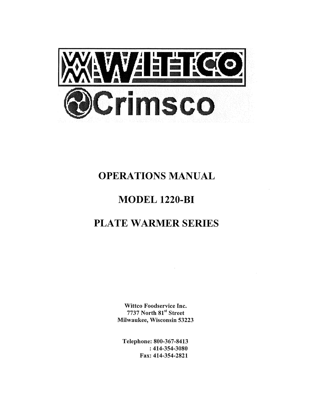 Wittco 1220-BI Installation  Manual