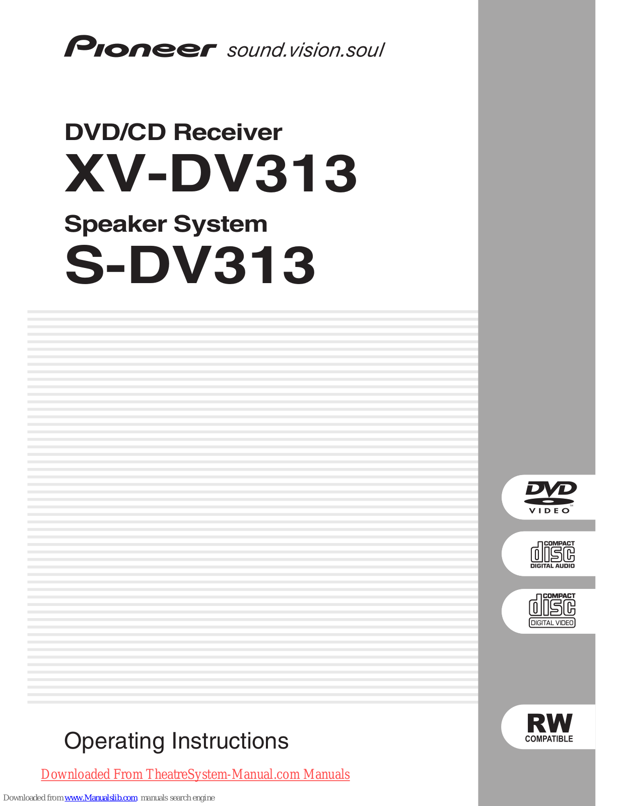 Pioneer XV-DC313, S-DV313 Operating Instructions Manual