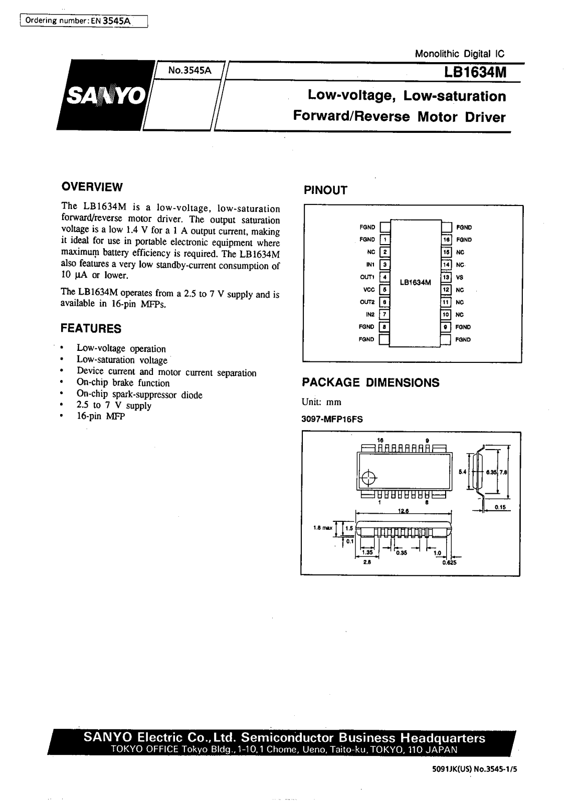 SANYO LB1634M Datasheet