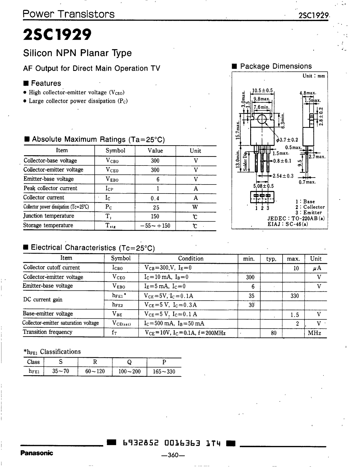 Datasheet 2SC1929 Specification - ManualMachine.com