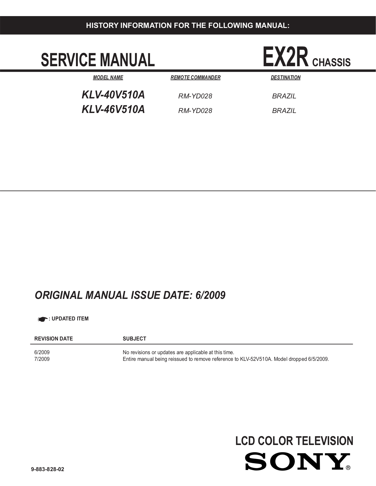 SONY KLV-40V510A, KLV-46V510A Service Manual