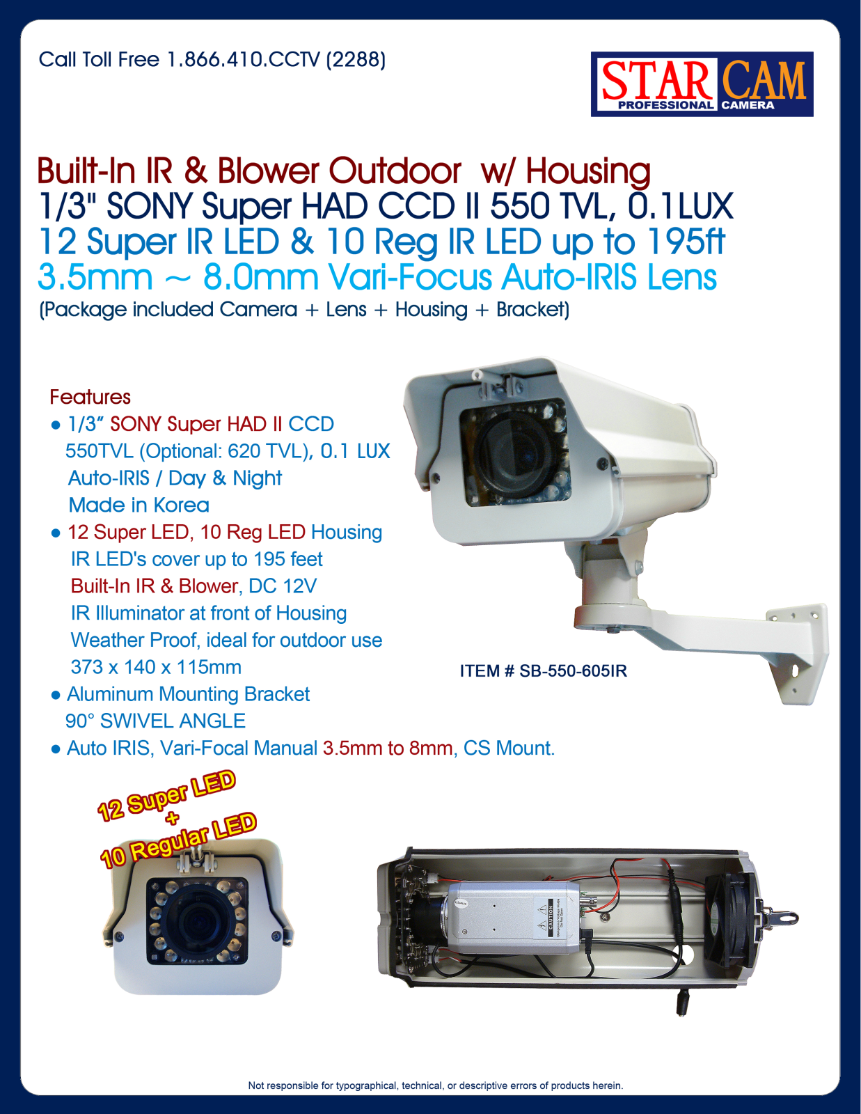 CCTV Star SB-550-605IR Specsheet