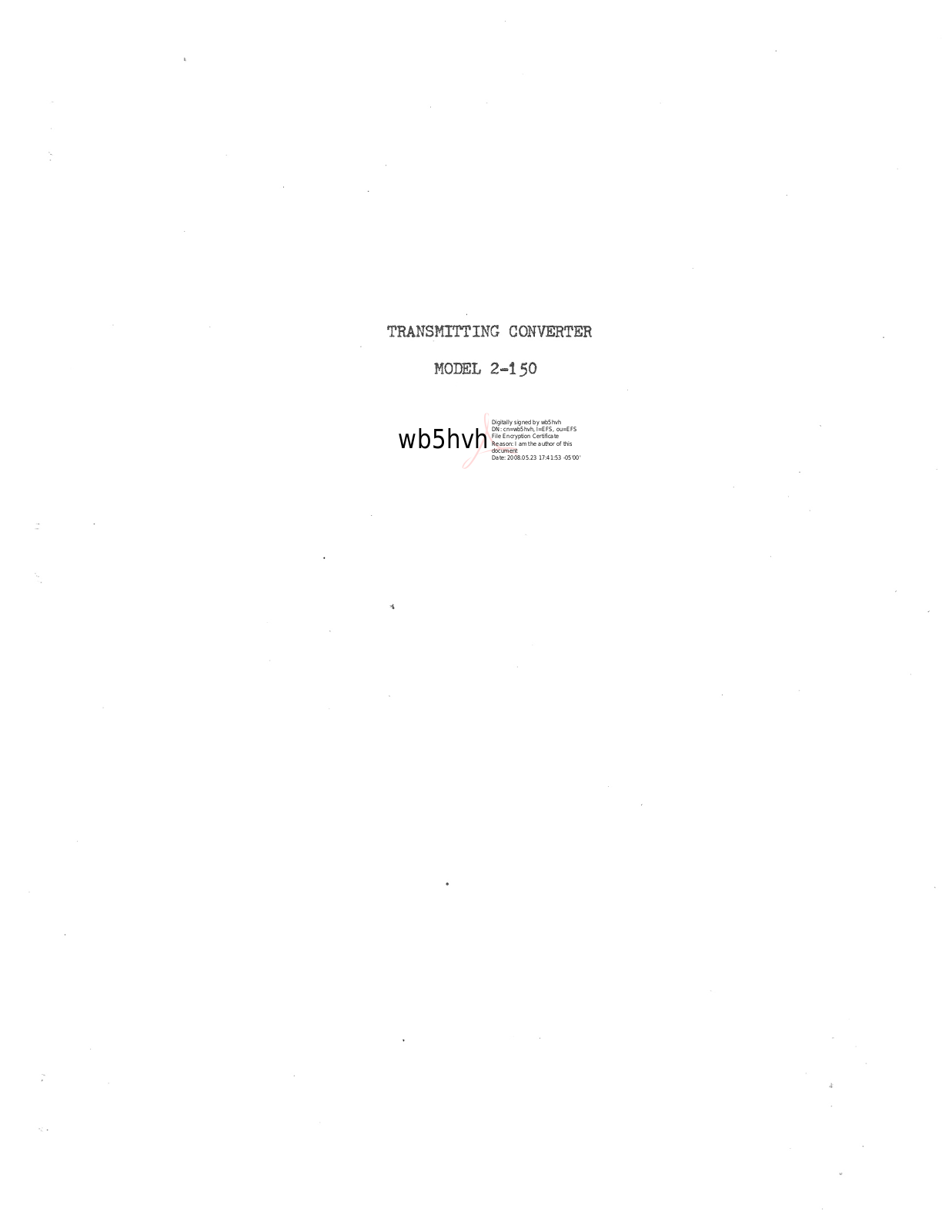 P & H Electronics 2-150 Service manual